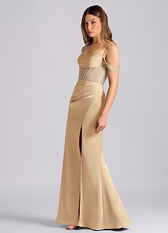 Azazie Alyce 신부 들러리 드레스 인어 오프 더 숄더 스트레치 새틴 바닥 길이 드레스 image4