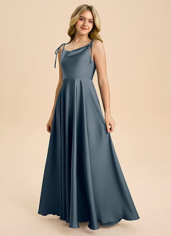 Azazie Popsy Junior Twilight A-Line Bow Stretch Satin Dress image6