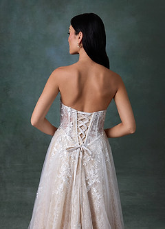 Azazie Ivonnah Wedding Dresses Diamond White Nude A-Line Strapless Tulle Dress image9