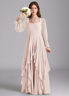 Azazie Clara Junior Jurk van Chiffon met A-Lijn Blouson Rozenblaadje image3