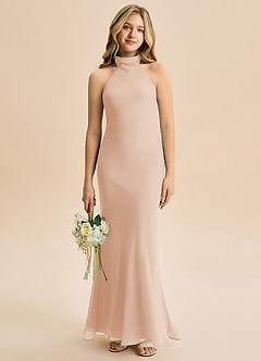 Azazie Velli Junior Meerjungfrau-Linie Hoher Kragen Chiffon Kleid Englisches Rosa image1