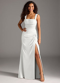 Azazie Jesaphine Bridesmaid Dresses White Sheath Bow Chiffon Dress image4