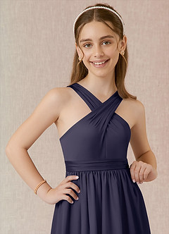 Azazie Jiya Junior A-Linie Plissee Stretch-Satin Kleid Sturm image4