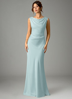 Azazie Kieryn Robes de demoiselle d'honneur Robe Sirène en Satin extensible Plissée Brume image1