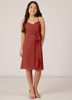 Azazie Doll Junior Terracotta A-Line Bow Chiffon Dress image1