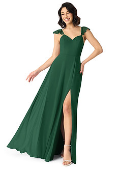 Azazie Everett Bridesmaid Dresses Dark Green A-Line V-neck Ruched Chiffon Dress image1
