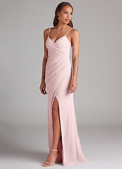 Azazie Maci Bridesmaid Dresses Blushing Pink Sheath Pleated Chiffon Dress image3