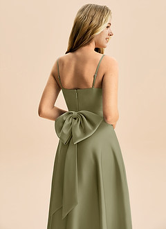 Azazie Rumi Junior Vestido de Pistacho de Satén Elástico de Corte en A con Plisado image6