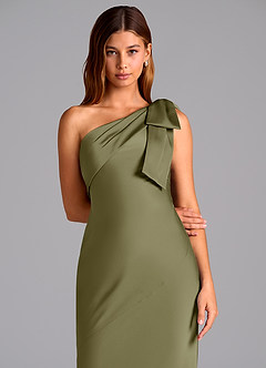 Azazie Yuanna Vestidos de damas de honor Vestido de Pistacho de Satén Elástico de Corte Sirena con Hombro unilateral image7