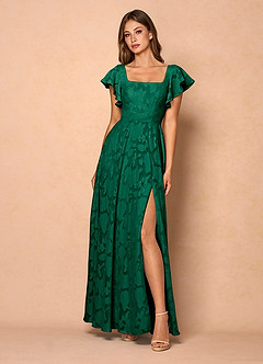 slim fit dress slacks A-Line Off-the-Shoulder Green Tulle 3D Floral Lace Long Prom Dress JKW main image 1