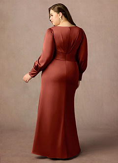 Azazie Petrina Mère de la mariée Robes Robe Sirène en Satin extensible Plissé Terracotta image7
