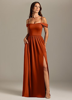 Azazie Calianna Bridesmaid Dresses Paprika A-Line Off the Shoulder Stretch Satin Convertible Dress image5
