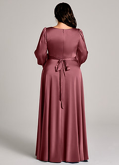 Azazie Leonia 신부 들러리 드레스 A라인 긴팔 스트레치 새틴 바닥 길이 드레스 image13