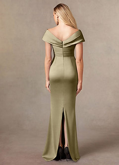 Azazie Ludlow vestidos de madre de la novia Vestido de Musgo Verde de Satén Elástico de Sirena con Plisado image4