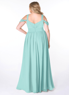 Azazie Lianne Bridesmaid Dresses Aqua A-Line Off the Shoulder Chiffon Dress image2