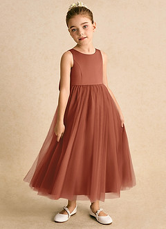 Azazie Solia Abiti da Ragazza di Fiori Abito Principessa in Tulle Fiocco Auburn image4