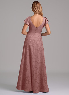 Azazie Omari 신부 들러리 드레스 A라인 주름진 플로럴 번아웃 바닥 길이 드레스 image7