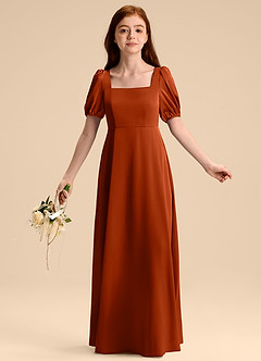 Azazie Briar Junior Robe Trapèze en Satin extensible Arc Paprika image5