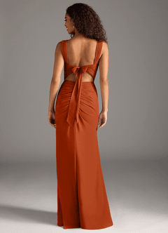 Azazie Jesaphine Vestidos de damas de honor Vestido de Naranja Quemada de Gasa de Corte Recto con Lazo image2