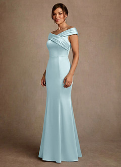 Azazie Aberdeen vestidos de madre de la novia Vestido de Azul Nube de Satén Elástico de Corte Recto con Plisado image3