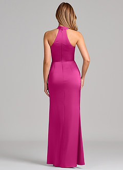 Azazie Karlotta Vestidos de madrinha de casamento Vestido Fúcsia de Cetim elástico de Bainha com Plissado image2