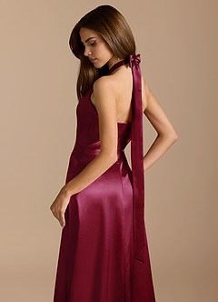 Azazie Tracie Bridesmaid Dresses Burgundy A-Line Pleated Metallic Satin Dress image8