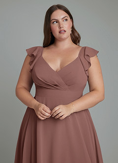 Azazie Leilani Bridesmaid Dresses Espresso A-Line Pleated Chiffon Dress image11