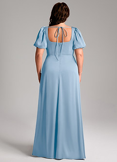 Azazie Fyona Bridesmaid Dresses Powder Blue A-Line Pleated Stretch Satin Dress image2