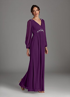 Azazie Gypsy Mother of the Bride Dresses Grape A-Line V-Neck Sequins Chiffon Dress image4