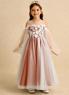 Azazie Zimi Flower Girl Dresses Burnt Orange Ball-Gown Sweetheart Neckline Tulle Dress image5