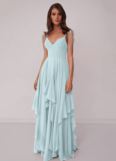 Barbie ♥ Azazie Bridesmaid Dresses Mist A-Line Bow Chiffon Dress image4