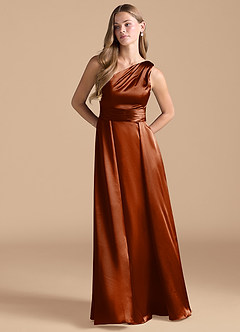Azazie Dallas Bridesmaid Dresses Auburn A-Line One Shoulder Metallic Satin Dress image1