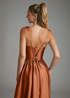 Azazie Nevaeh Robes de demoiselle d'honneur Robe Trapèze en Satin extensible Corset Cuivre image7