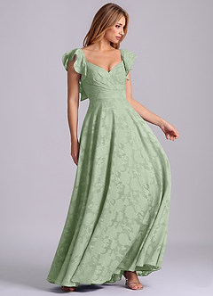 Azazie Leilani 신부 들러리 드레스 A라인 스윗하트 네크라인 플로럴 번아웃 바닥 길이 드레스 image6