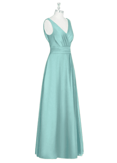 Azazie Karina Bridesmaid Dresses Aqua A-Line Pleated Chiffon Dress image9