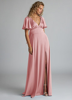 Azazie Kimber Brudtärnklänningar Klä av A-Linje i Stretch Satin Rynkad Puderrosa image10