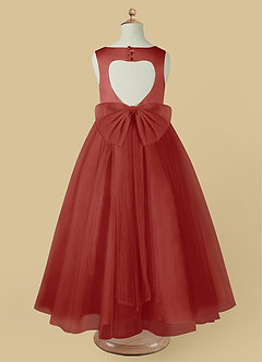 Azazie Muni Flower Girl Dresses Terracotta A-Line Bow Tulle Dress image3