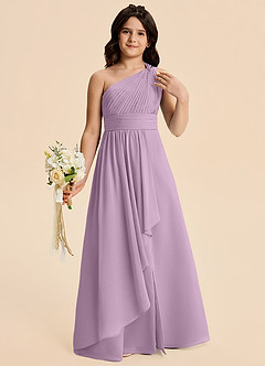 Azazie Skye Junior Robe Trapèze en Mousseline de soie Plissée Glycine image1