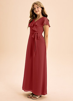 Azazie Lainey Junior Abito A-Line in Chiffon Con Tasche Ruggine image3