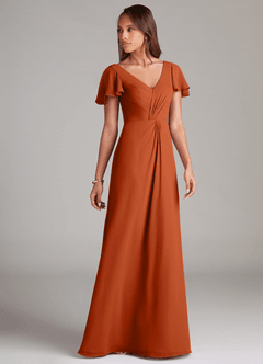 Azazie Soren Brautjungfernkleider A-Linie Gestreift Chiffon Kleid Gebranntes Orange image4