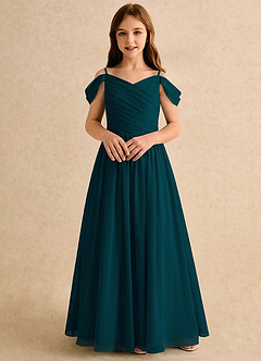 Azazie Chelo Girls Formal Abiti da Ragazza di Fiori Abito A-Line in Chiffon Plissettato Pino image4