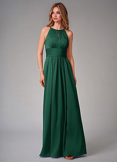 Azazie Bonnie Bridesmaid Dresses Dark Green A-Line Pleated Stretch Satin Dress image6