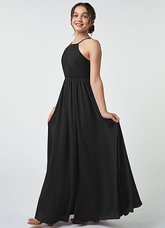 Azazie Leighton Junior Black A-Line Pleated Chiffon Dress image4