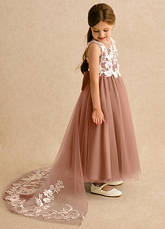 Azazie Mixie Robe Demoiselle D'honneur Fillette Robe Princesse en Dentelle Bronze image3