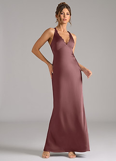 Azazie Tianna Bridesmaid Dresses Vintage Mauve A-Line Stretch Satin Dress image5