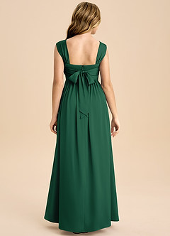 Azazie Hattie Junior Abito A-Line in Raso Elasticizzato Plissettato Verde Scuro image2