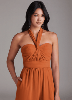 Azazie Lamara Vestidos de damas de honor Canela de Gasa de Mono Convertible con Vestidos sin tirantes image9