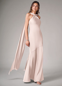 Azazie Kinsley Bridesmaid Dresses Blushing Pink Mermaid Side Slit Stretch Satin Dress image3