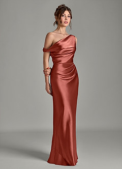 Azazie Emerson Robes de demoiselle d'honneur Robe Sirène en Satiné métallisé Épaule décolletée Terracotta image5