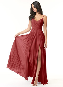 Azazie Vini Bridesmaid Dresses Rust A-Line V-Neck Pleated Chiffon Dress image1